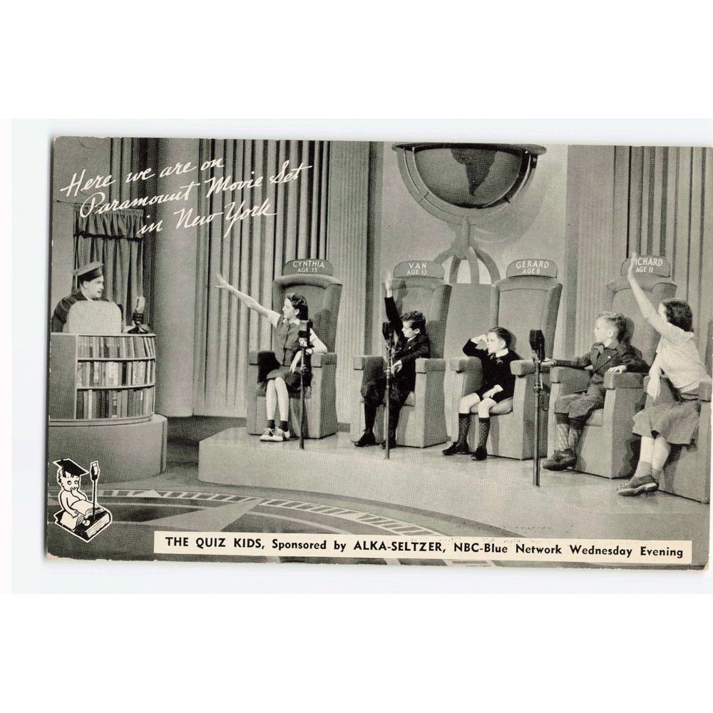 Vintage The Quiz Kids Paramount Movie Set Alka-Seltzer NBC Postcard New York